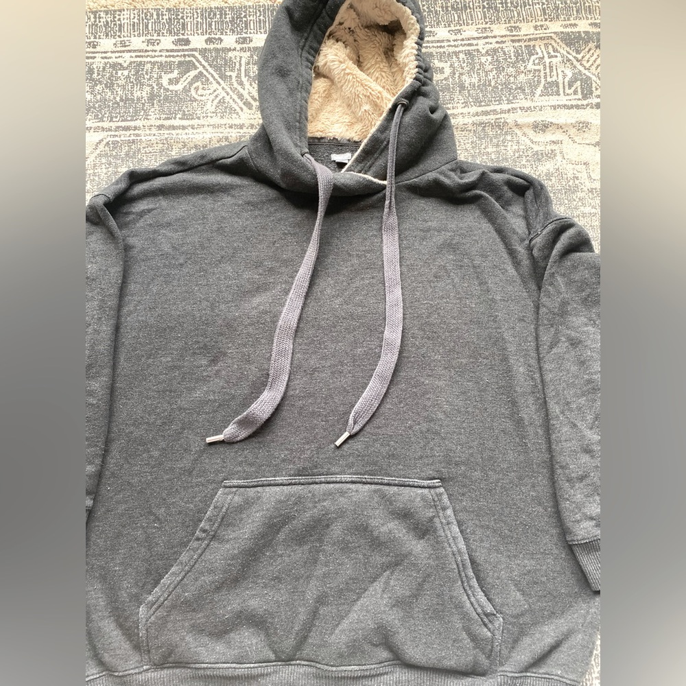 NWOT Aerie Oversized Gray Fur Hood Sweatshirt: Size M - Picture 1 of 2